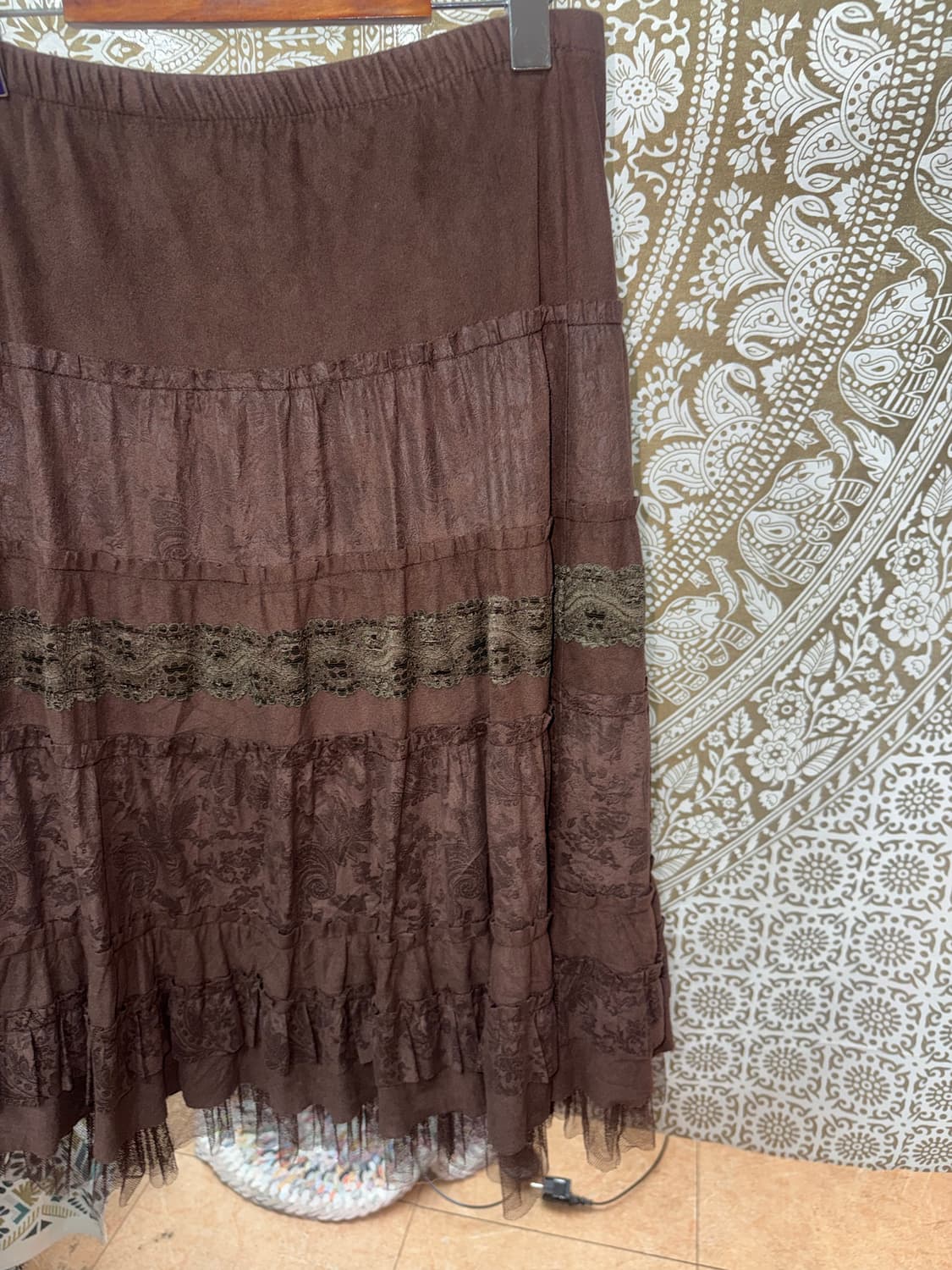 빈티지 밴딩 레이스 디테일 스웨이드 스커트  상품이미지4