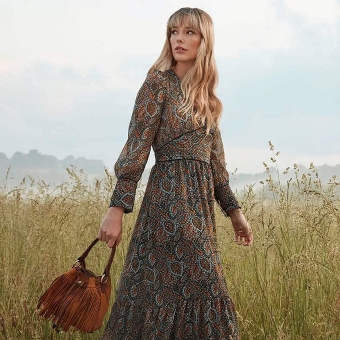 zara 자라 페이즐리 쉬폰 브이넥 스티치 웨스턴 롱 원피스 S 상품이미지1