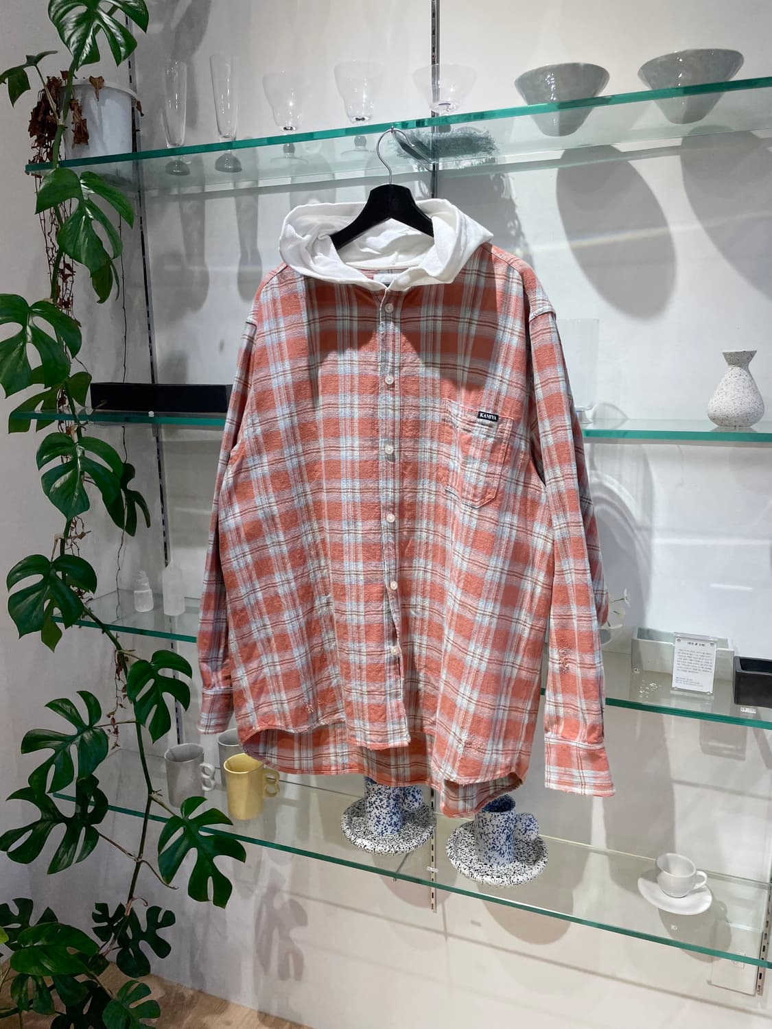 카미야 distressed check shirt hoodie 상품이미지5