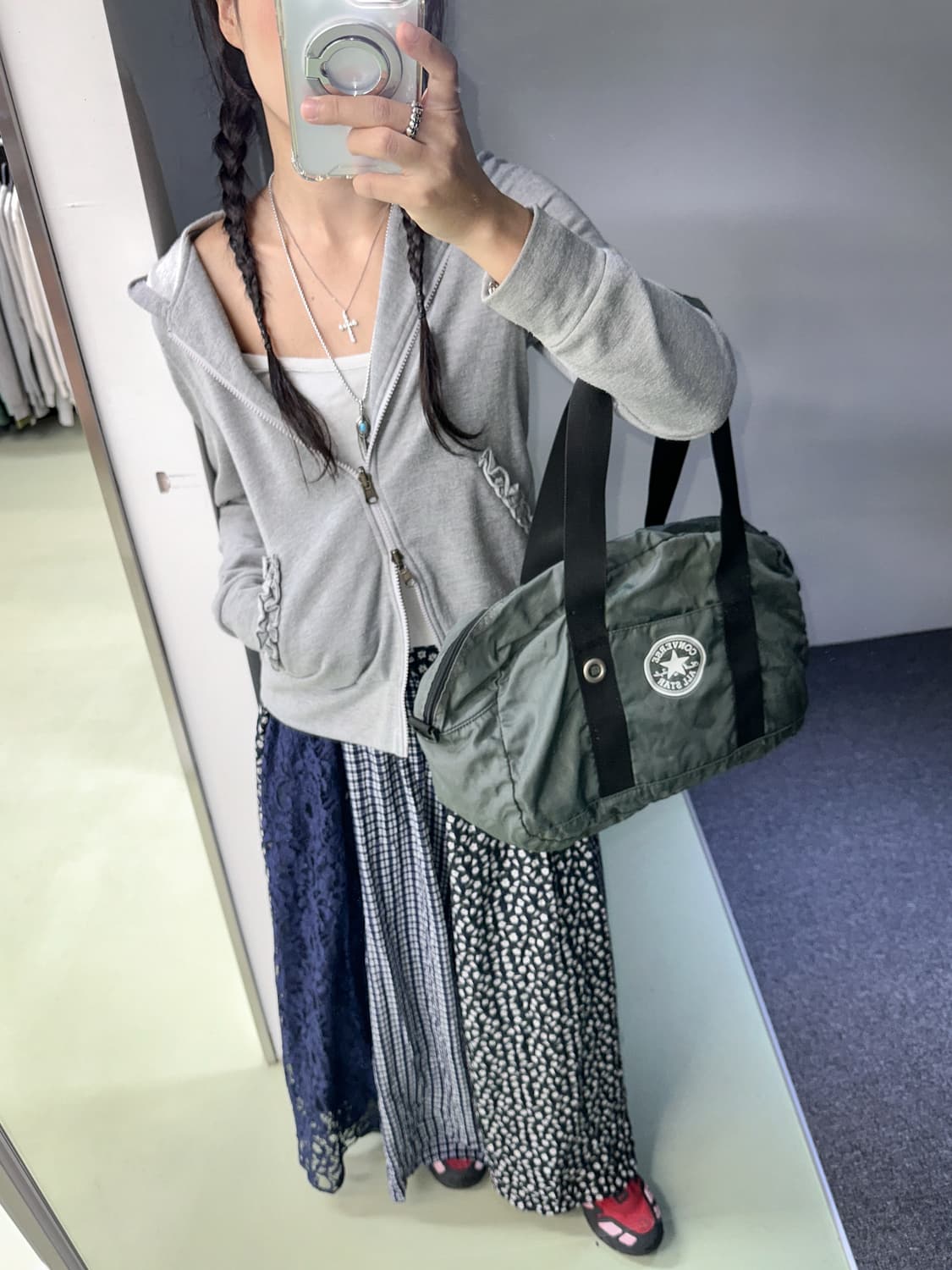 frill point gray cotton zip hoody 상품이미지2