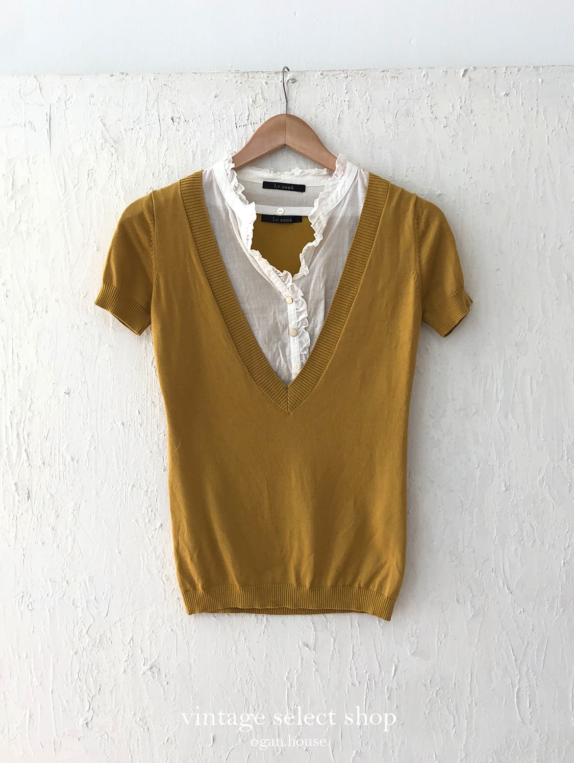 vintage mustard deep v 2-way top 상품이미지1