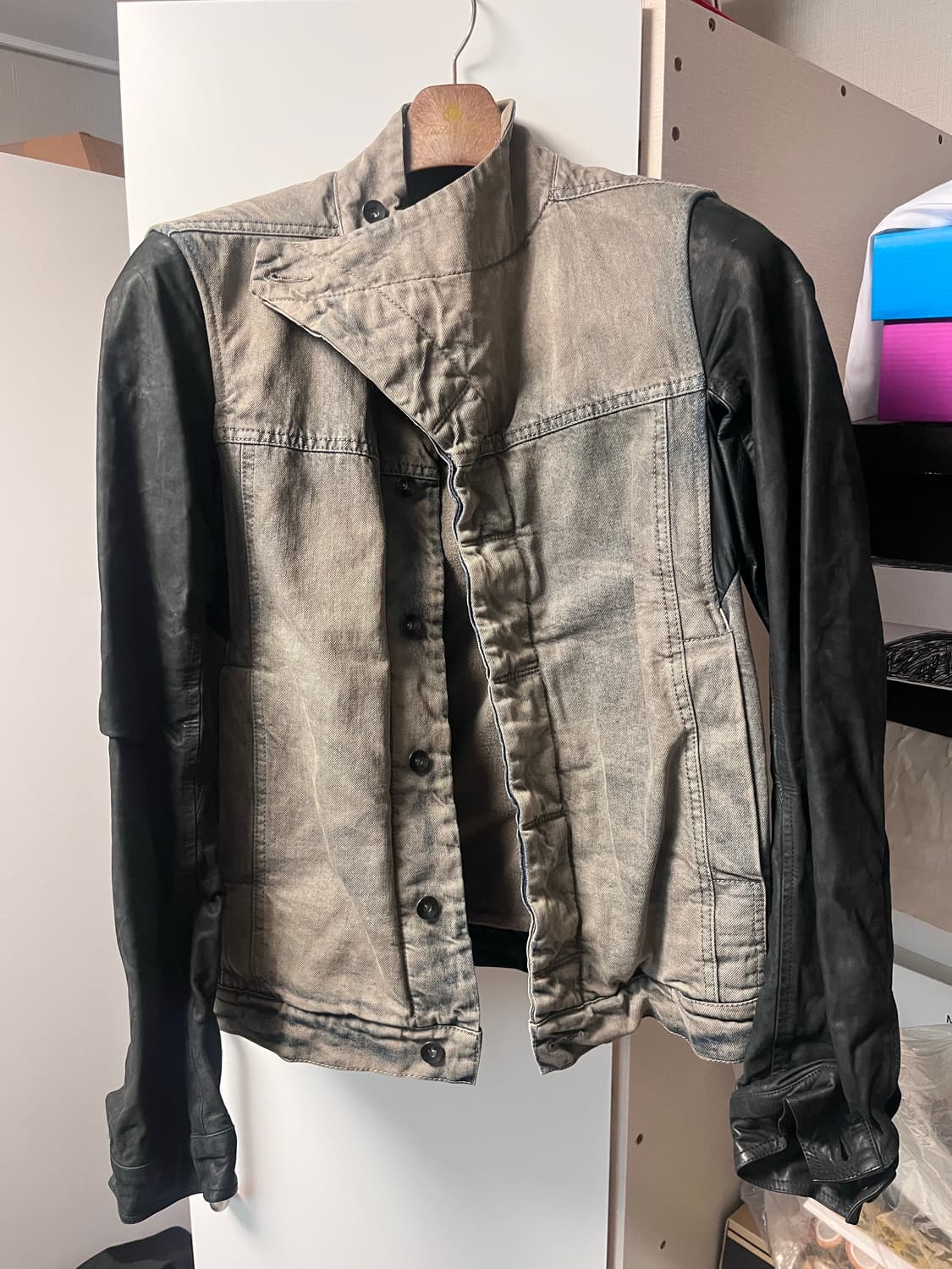 릭오웬스 몰리노 워시드 데님레더 자켓 상품이미지3