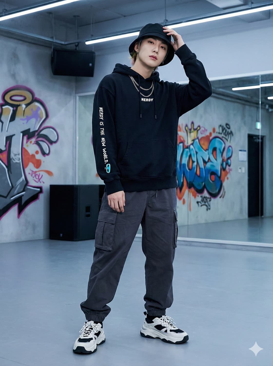 널디 NERDY 사이드로고 블랙 후드 티셔츠_S 상품이미지1