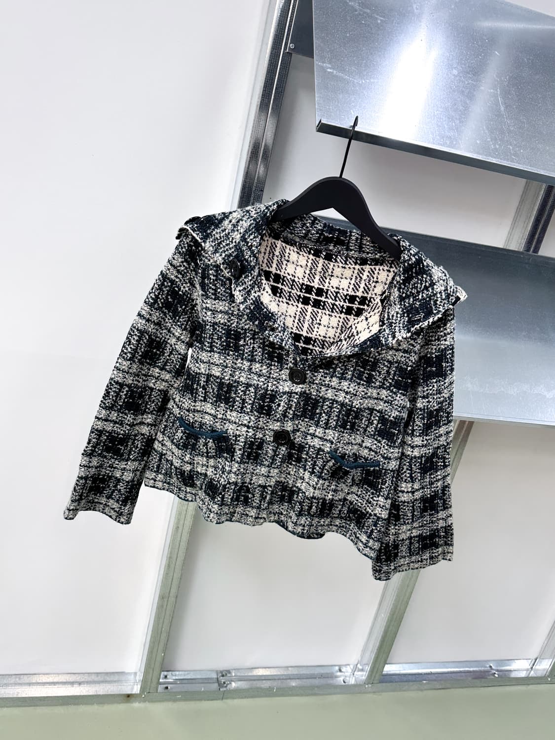 green check wool wide collar cardigan 상품이미지1