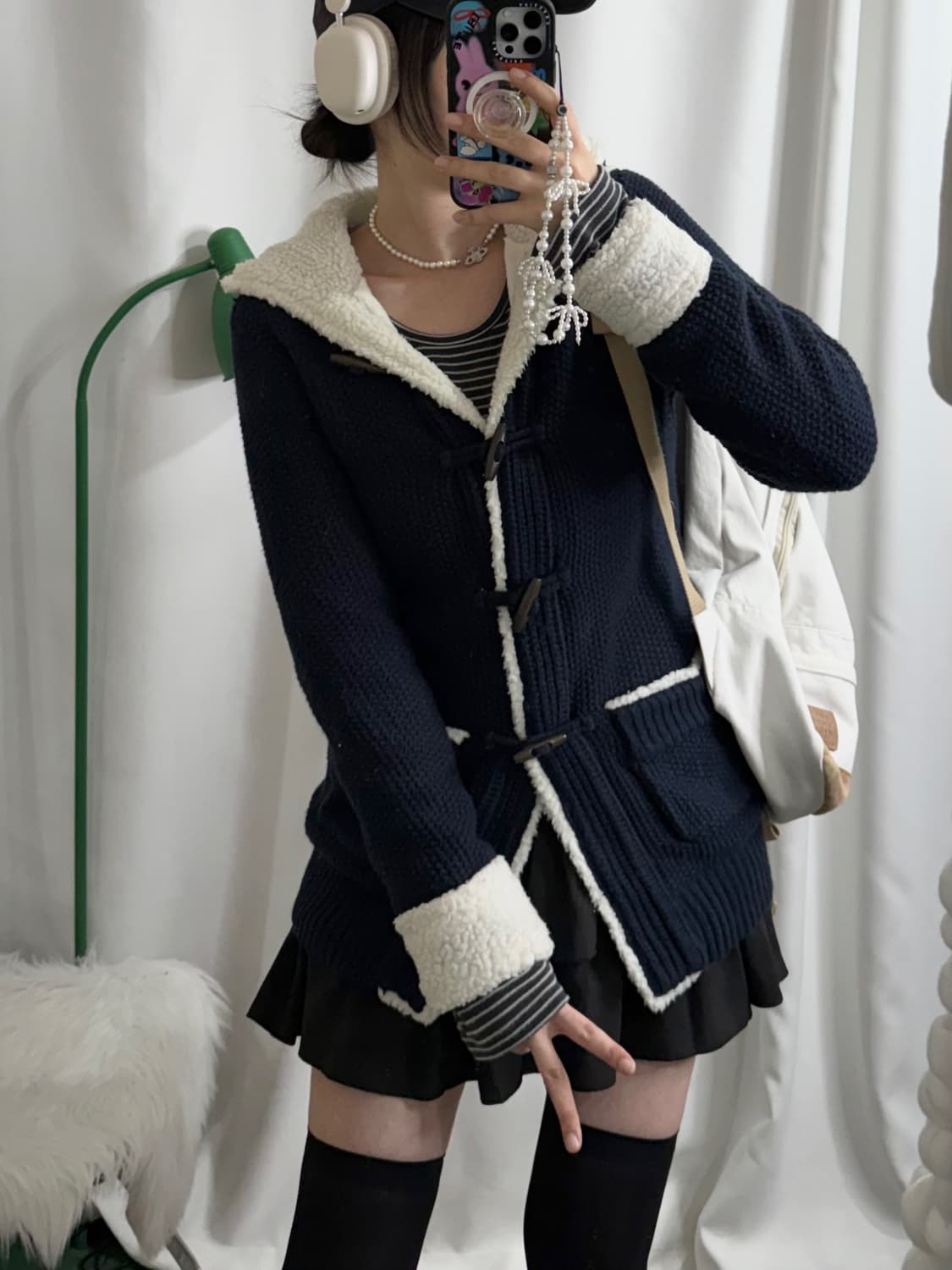 네이비 뽀글이 후드 떡볶이 더플 가디건 상품이미지1