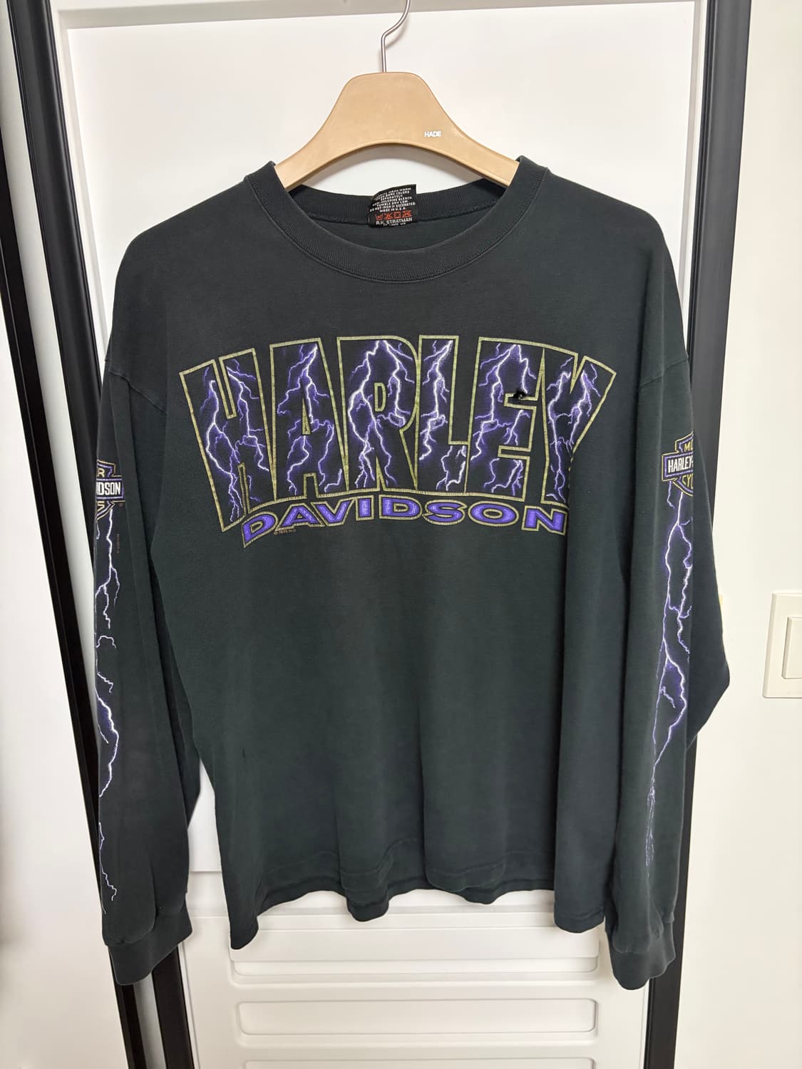 [L] 90s 할리데이비슨 빈티지 롱슬리브 라이트닝 번개 USA 상품이미지1