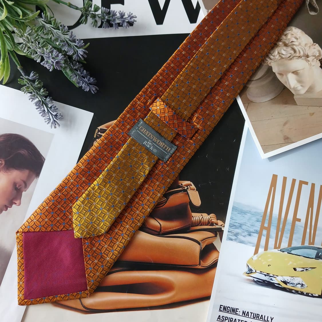 타이랙 실크 골드 기하 패턴 넥타이 9.6cm A+등급 A19853
 상품이미지6