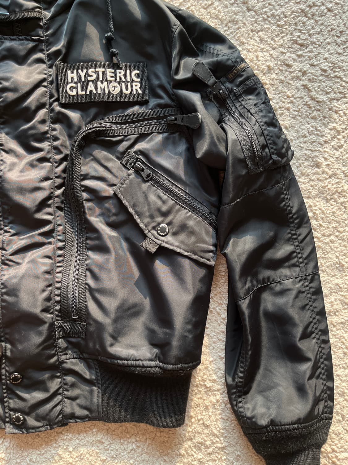 히스테릭 글래머 패치 포인트 밀리터리 블루종 오버사이즈 후드 봄버 자켓 상품이미지3