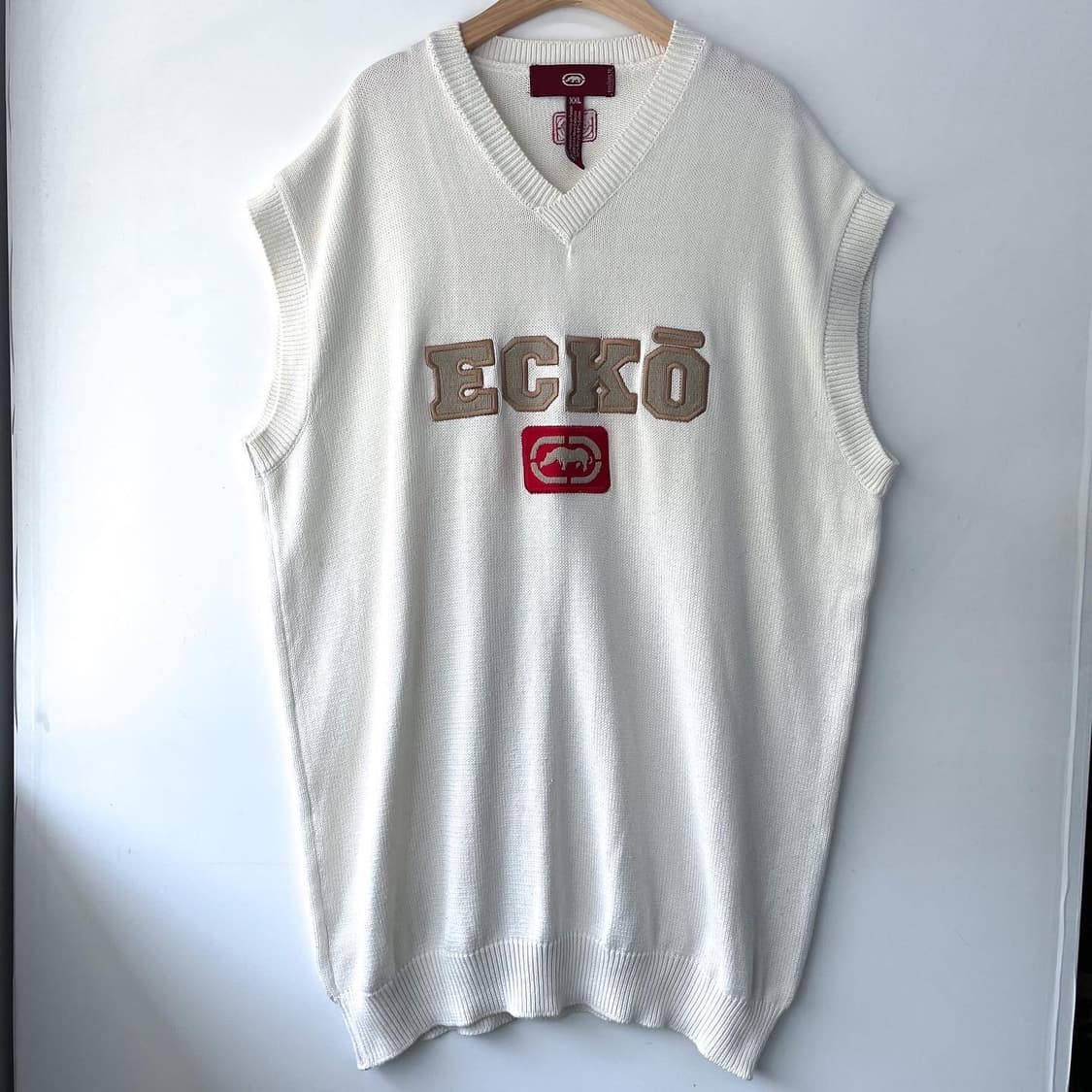 에코 빅스펠아웃 오버사이즈 크림색 코튼 니트 베스트 상품이미지2