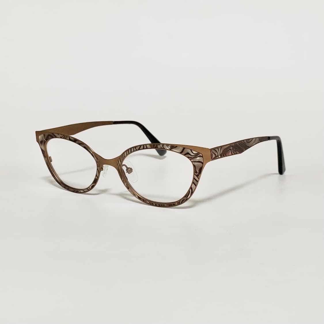 1000 빈티지안경 캣아이 안경테 가벼운 메탈 안경 마블 패턴 브라운 상품이미지3