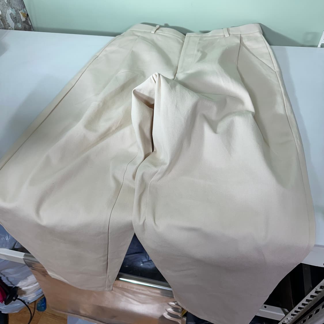 M-L 브아빗 하이웨스트 원턱 아이보리 코튼 도킹벌룬팬츠 상품이미지3