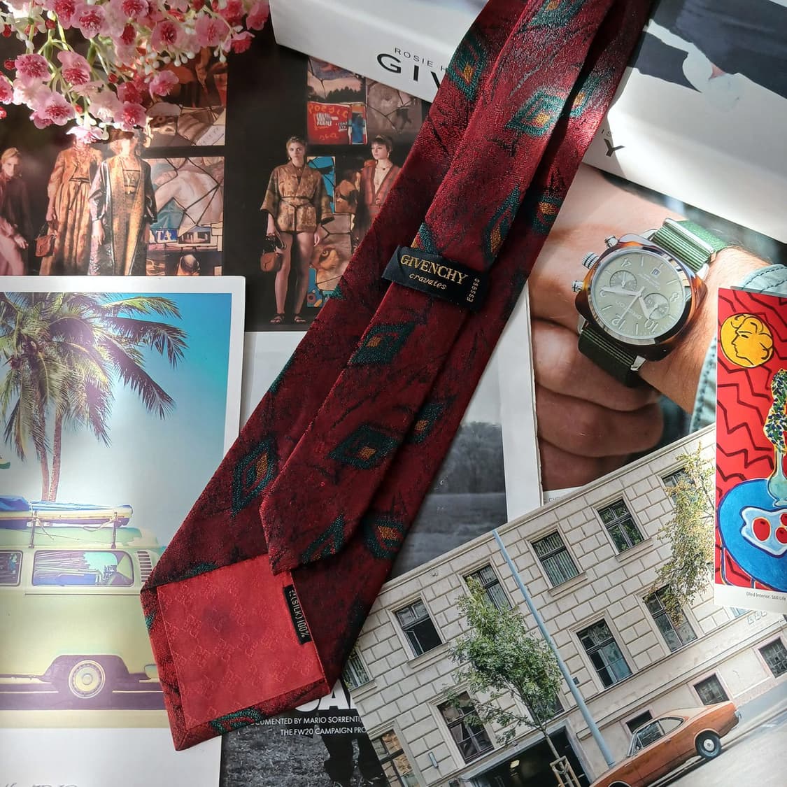 지방시 실크 버건디 아트 자카드 넥타이 8.8cm A등급 A19527
 상품이미지4