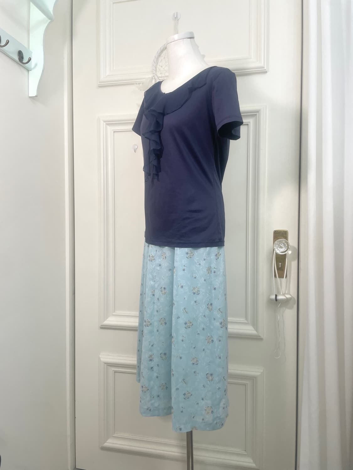 navy ruffle point summer half top 상품이미지4