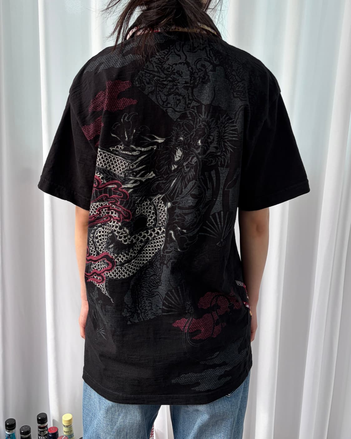 [M]JPN 오리엔탈 드래곤 자수 반팔 티셔츠 상품이미지2