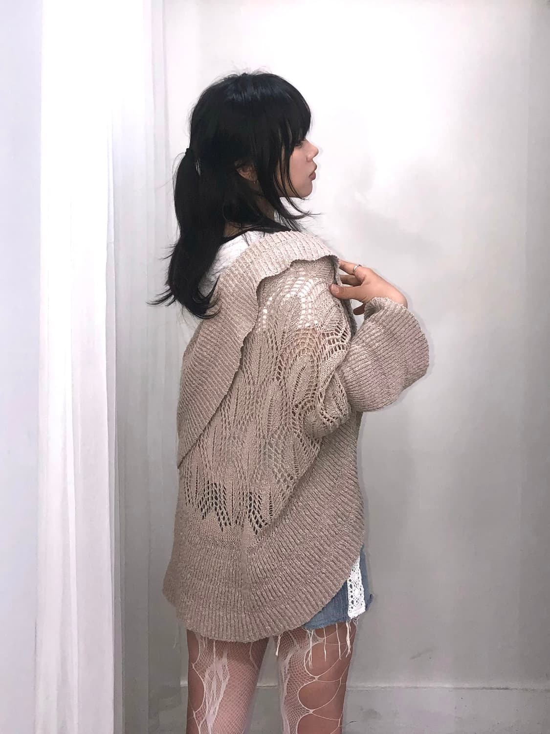 pink beige crochet knit cardigan 상품이미지3
