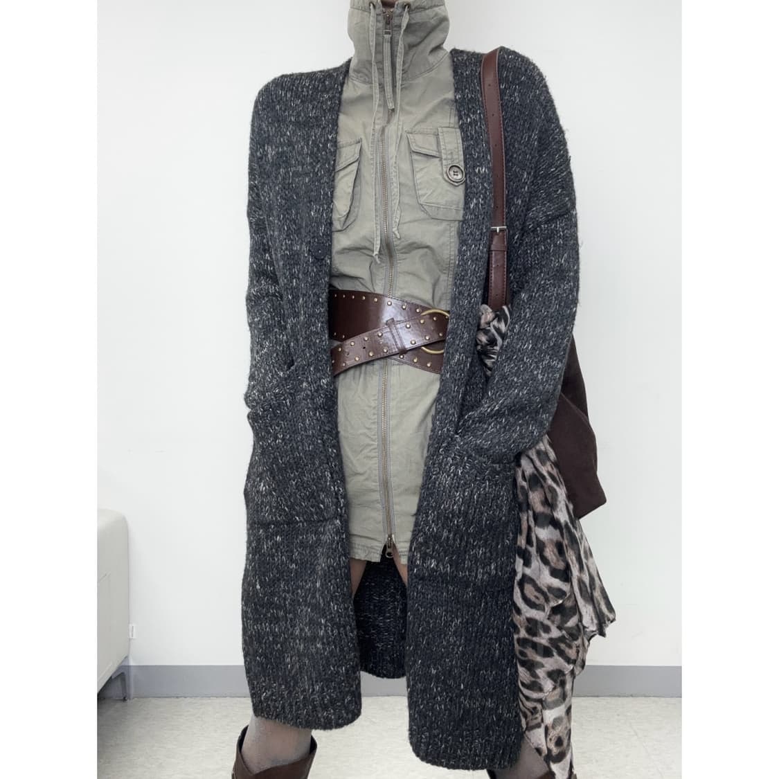 빈티지 락시크 차콜 롱 가디건 상품이미지1