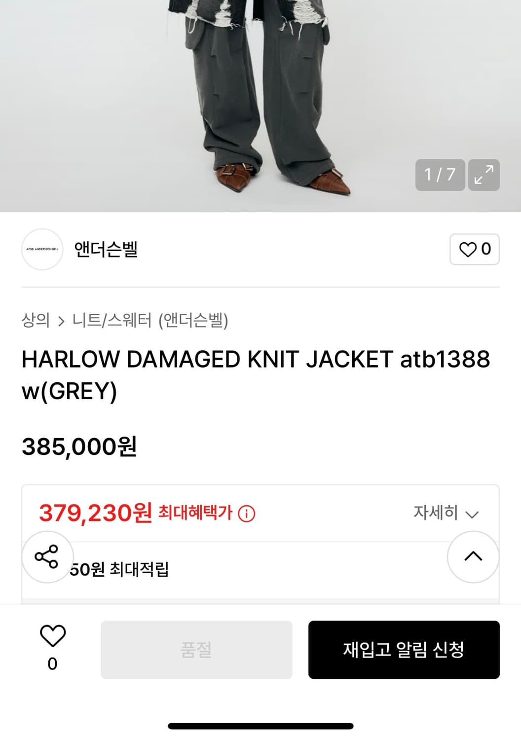 HARLOW DAMAGED KNIT JACKET atb1388w(GREY 상품이미지4