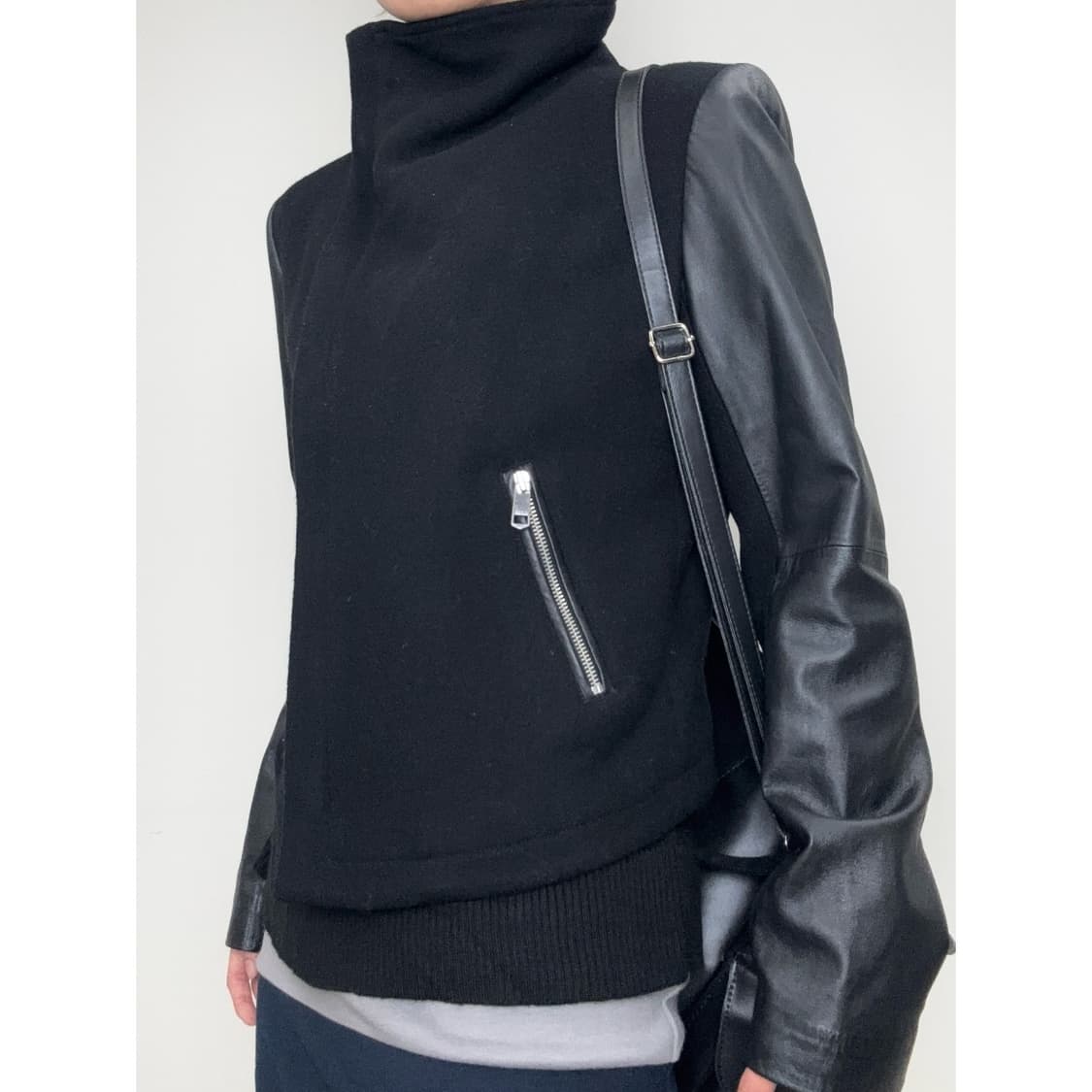 빈티지 타미힐피거 하이넥 블랙 투웨이 락시크 자켓 상품이미지1