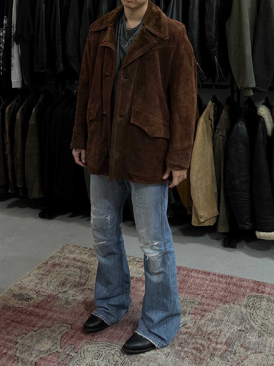 80's 빈티지 Sears 시어스 시어링 레더 스웨이드 코트 상품이미지2