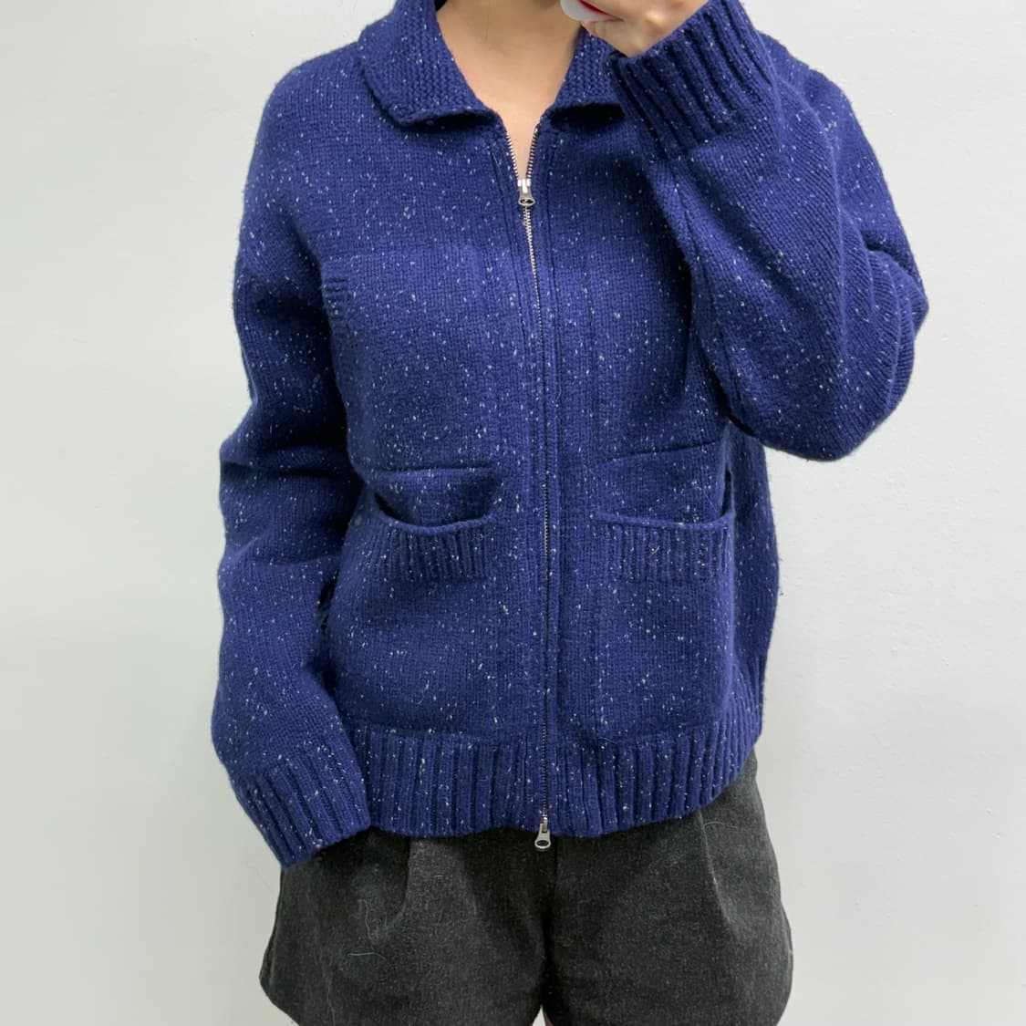 ncssry 네이비 풀 집업 가디건 상품이미지1