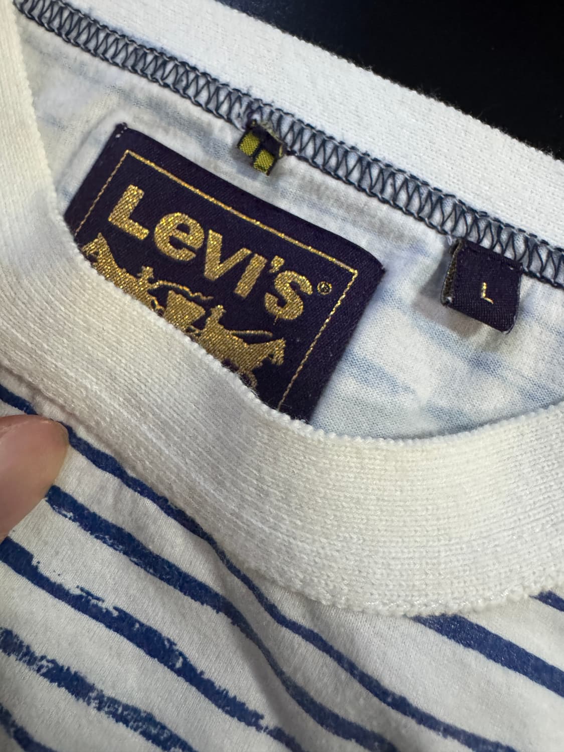 희귀!! 리바이스 퍼플탭 스트라이프 반팔 티셔츠 M 상품이미지3
