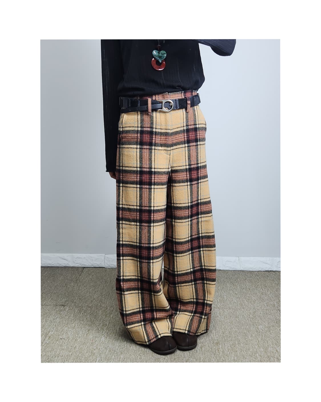 체크 울 와이드팬츠 상품이미지1