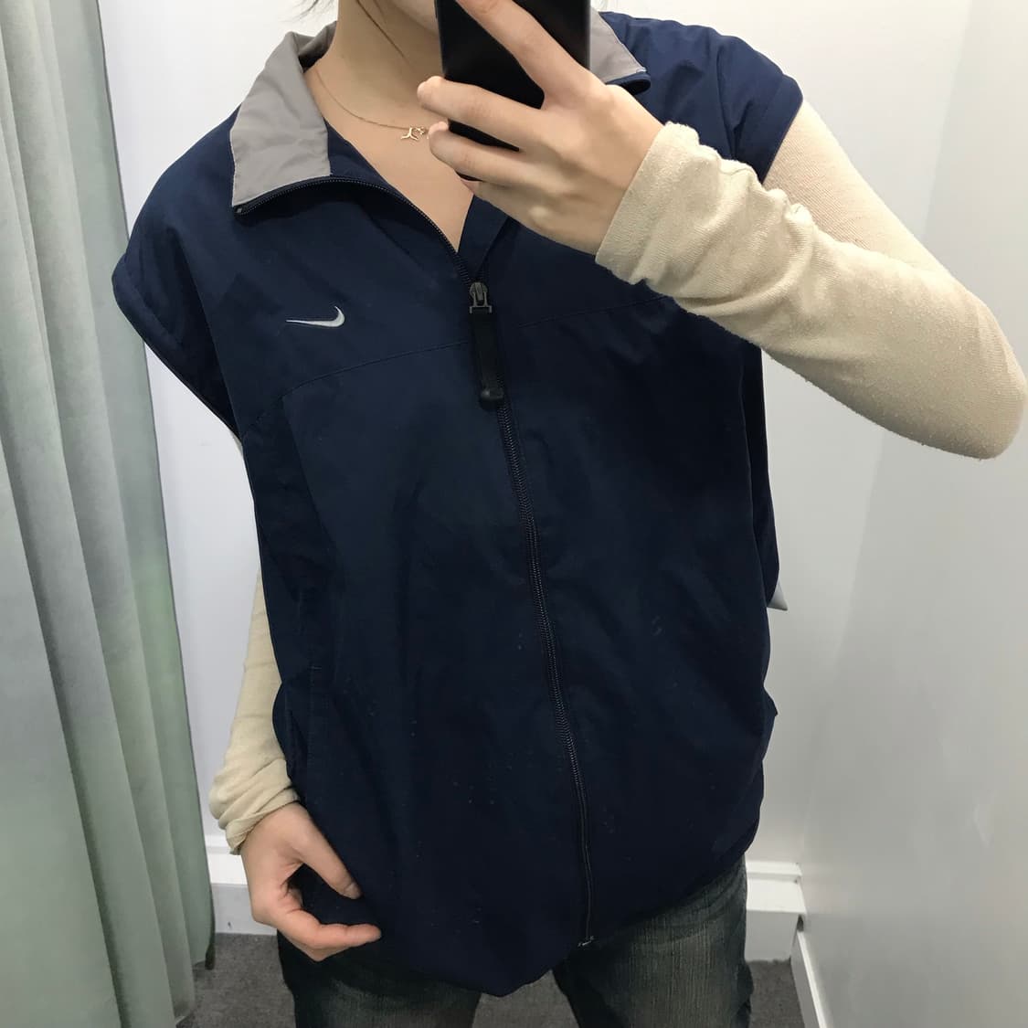 나이키 네이비 팔 탈부착 바람막이 상품이미지7