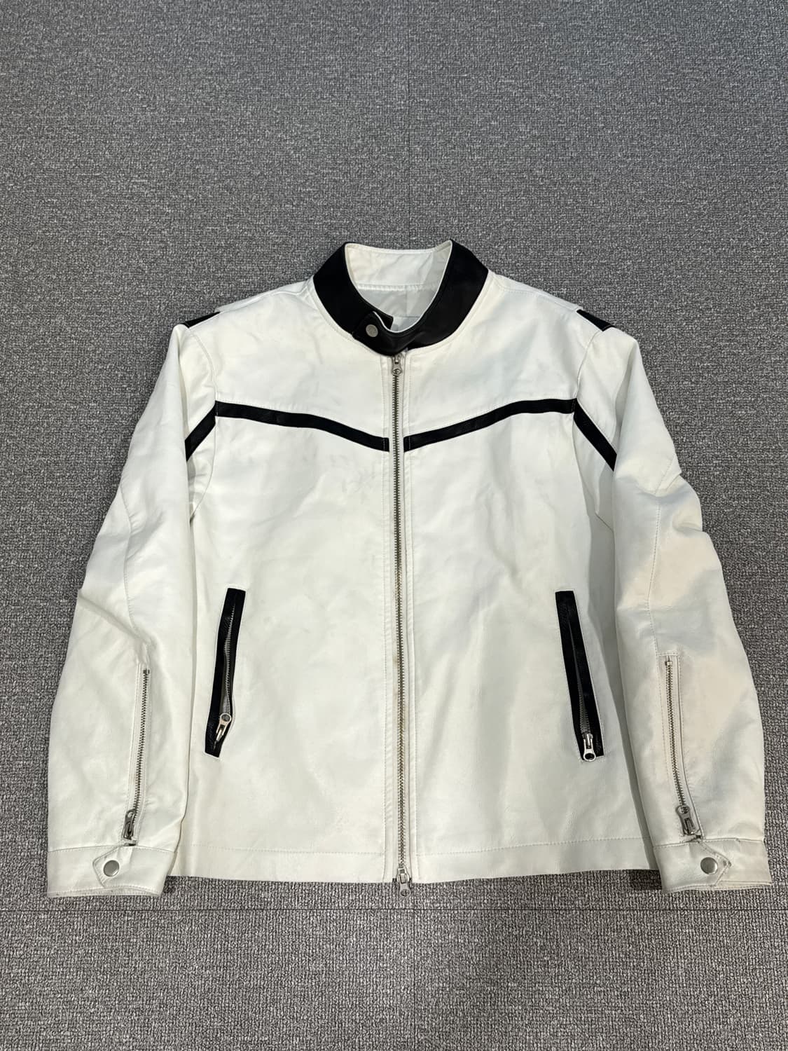 빈티지 화이트 레더 자켓 M  상품이미지2