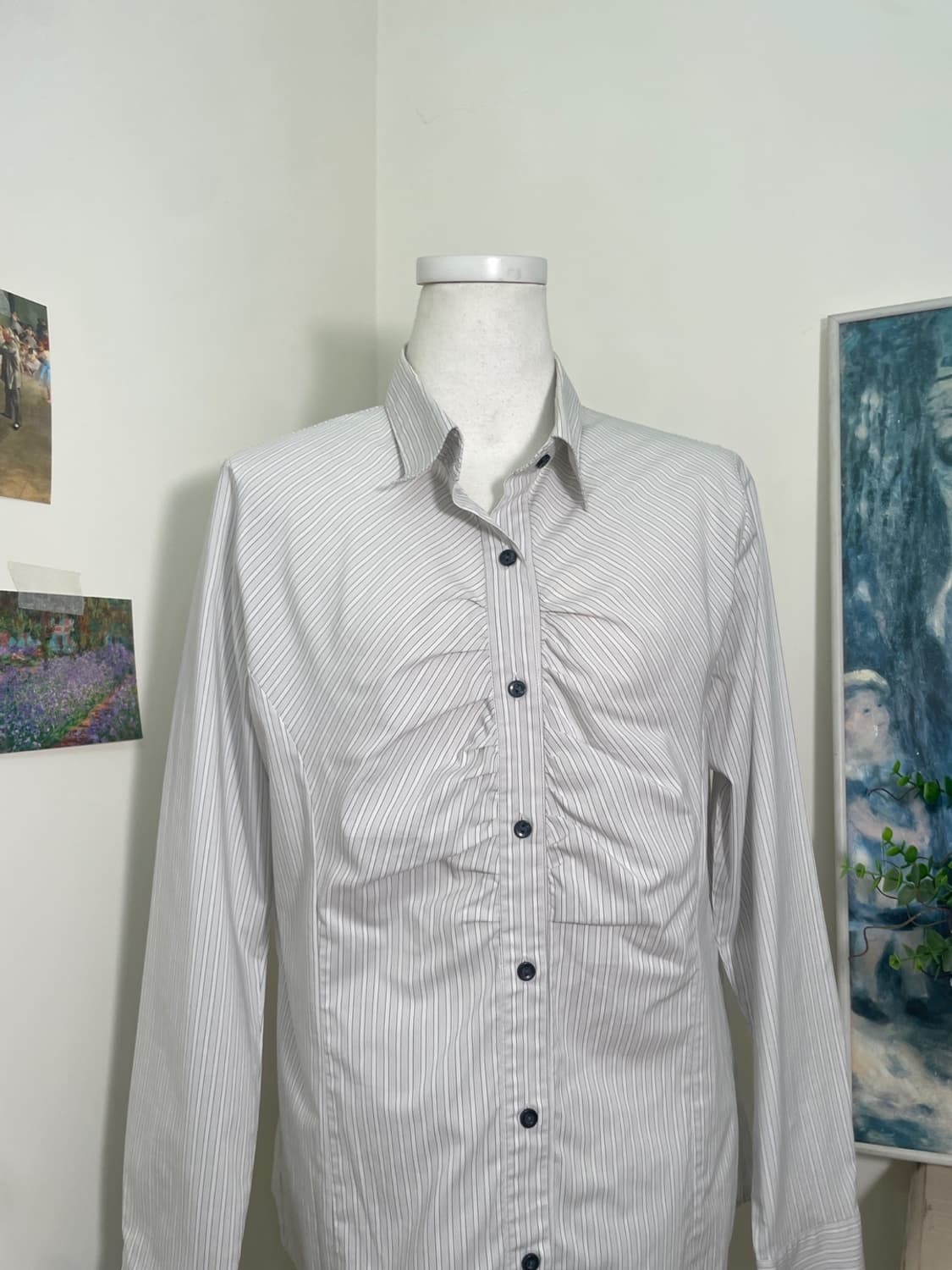sheer gray stripe shirring detail shirt 상품이미지5