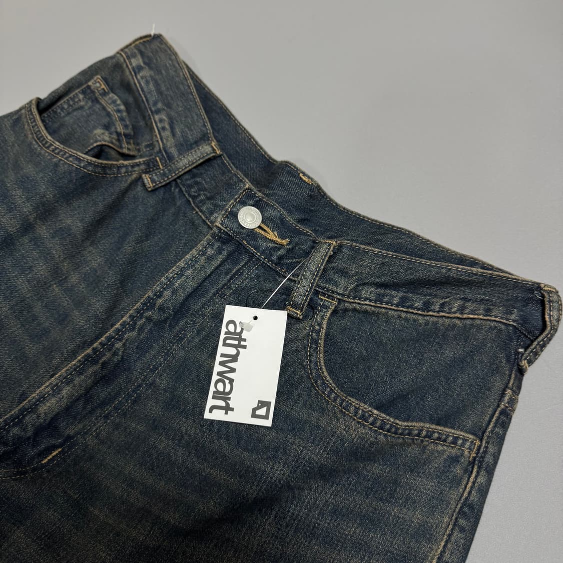 에드윈(EDWIN) 인디고블루 캣워싱 코튼 셔링 와이드 데님 팬츠 상품이미지3