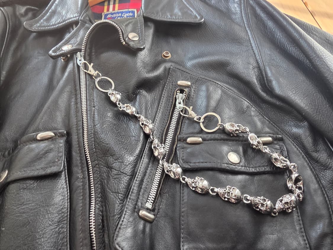 60s 빈티지 브리티쉬 d포켓 모터사이클 라이더 레더 자켓 스컬체인 상품이미지9