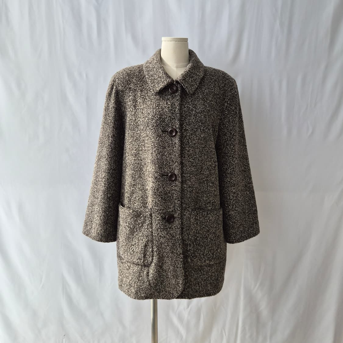 CINAMON 울100% 브라운믹스 부클 하프코트 상품이미지1