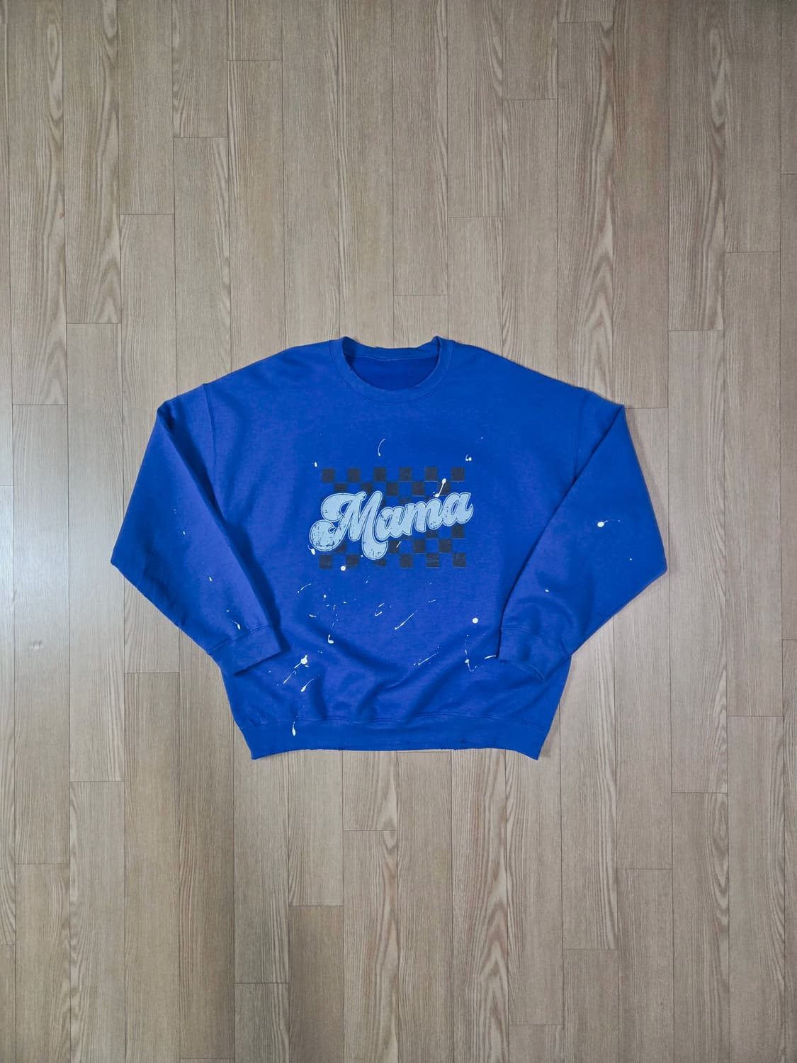 핸드워크 로얄 블루 페인팅 맨투맨 티셔츠 상품이미지3