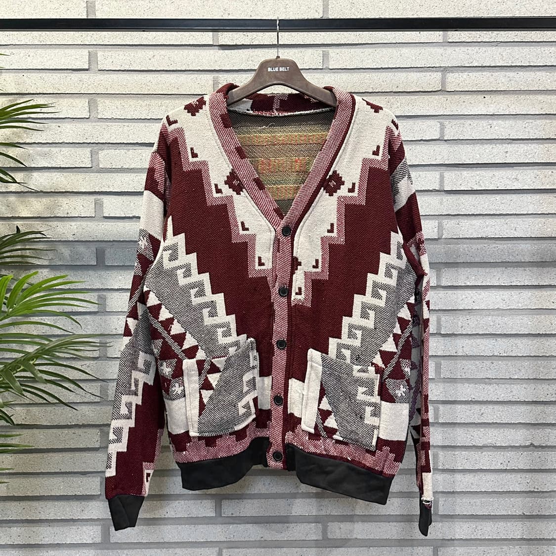 USA VINTAGE 러그 블랭킷 리메이크 가디건 아즈텍 패턴 레드 상품이미지2