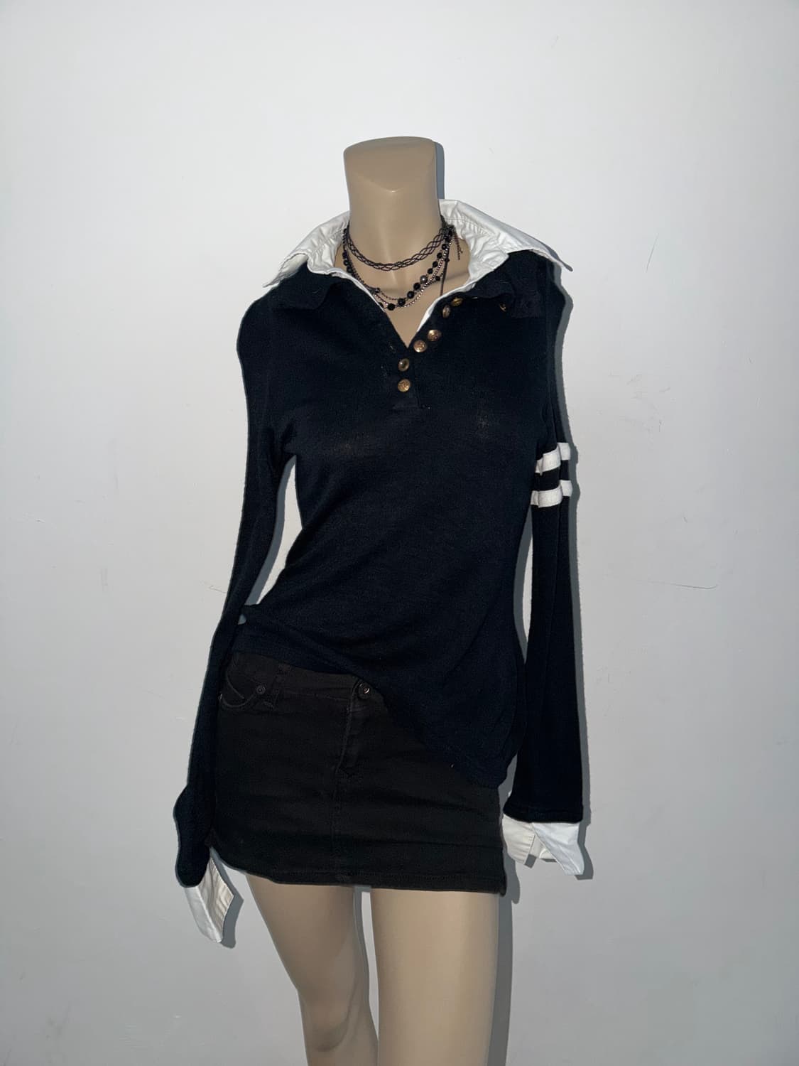 더블 카라 레이어드 셔츠 니트 상품이미지2