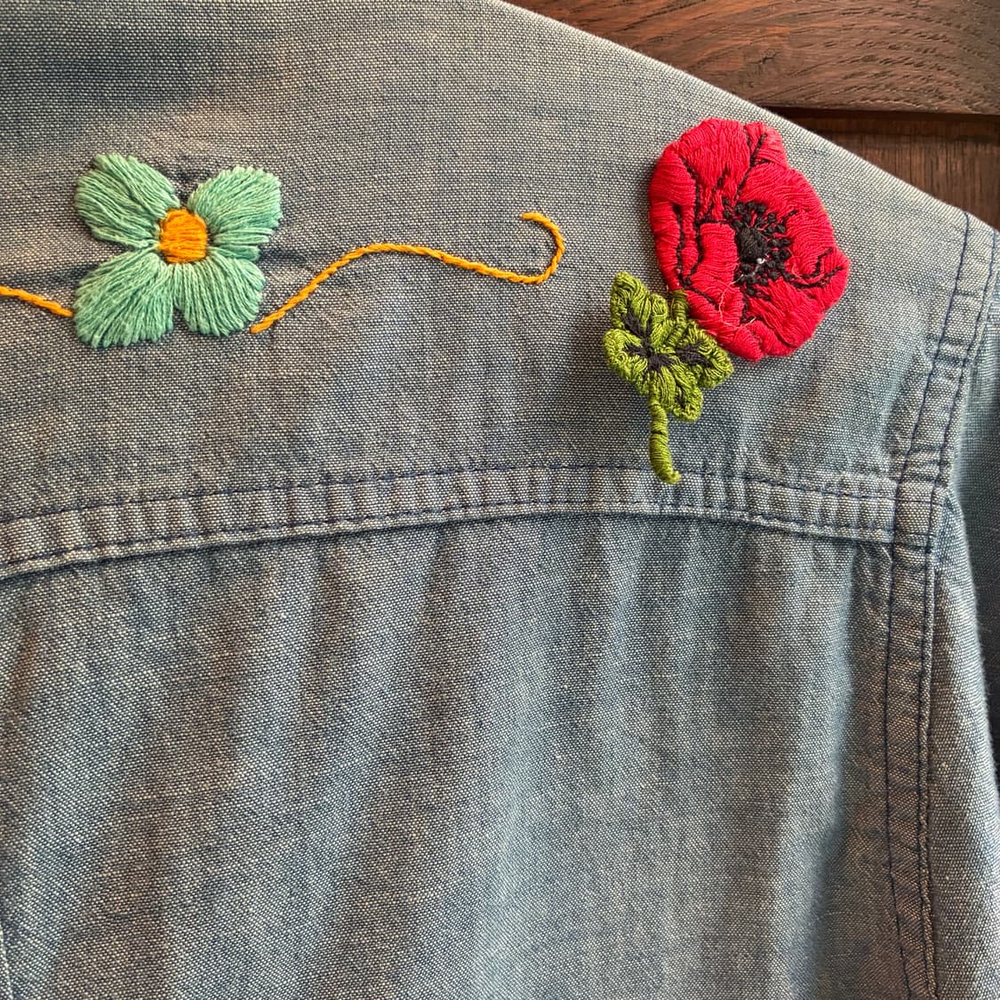 70s Lee Flower Embroidery Chambray Shirt 상품이미지9