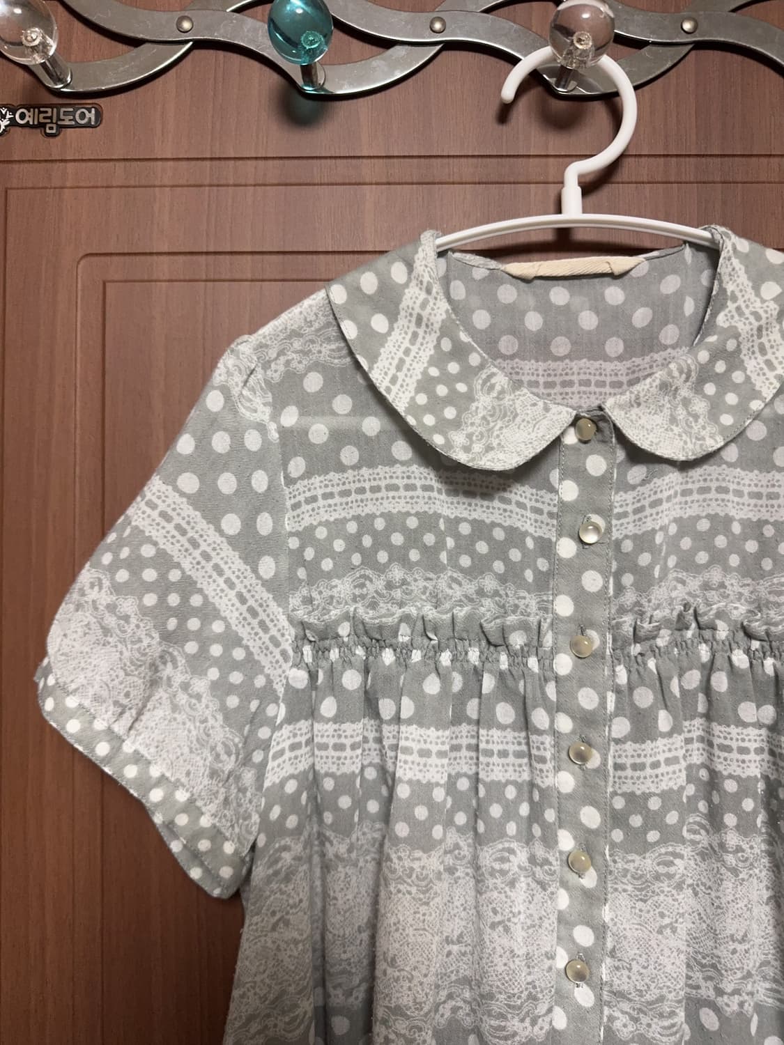 모리걸 하구미 일본 빈티지 레이스 도트 둥근카라 홍콩 블라우스 상품이미지2