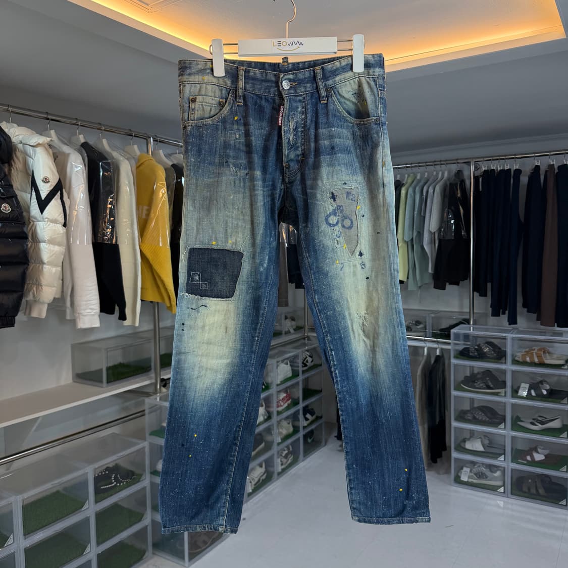 디스퀘어드 레더패치 쿨가이 멀티페인팅 데님 팬츠 상품이미지1