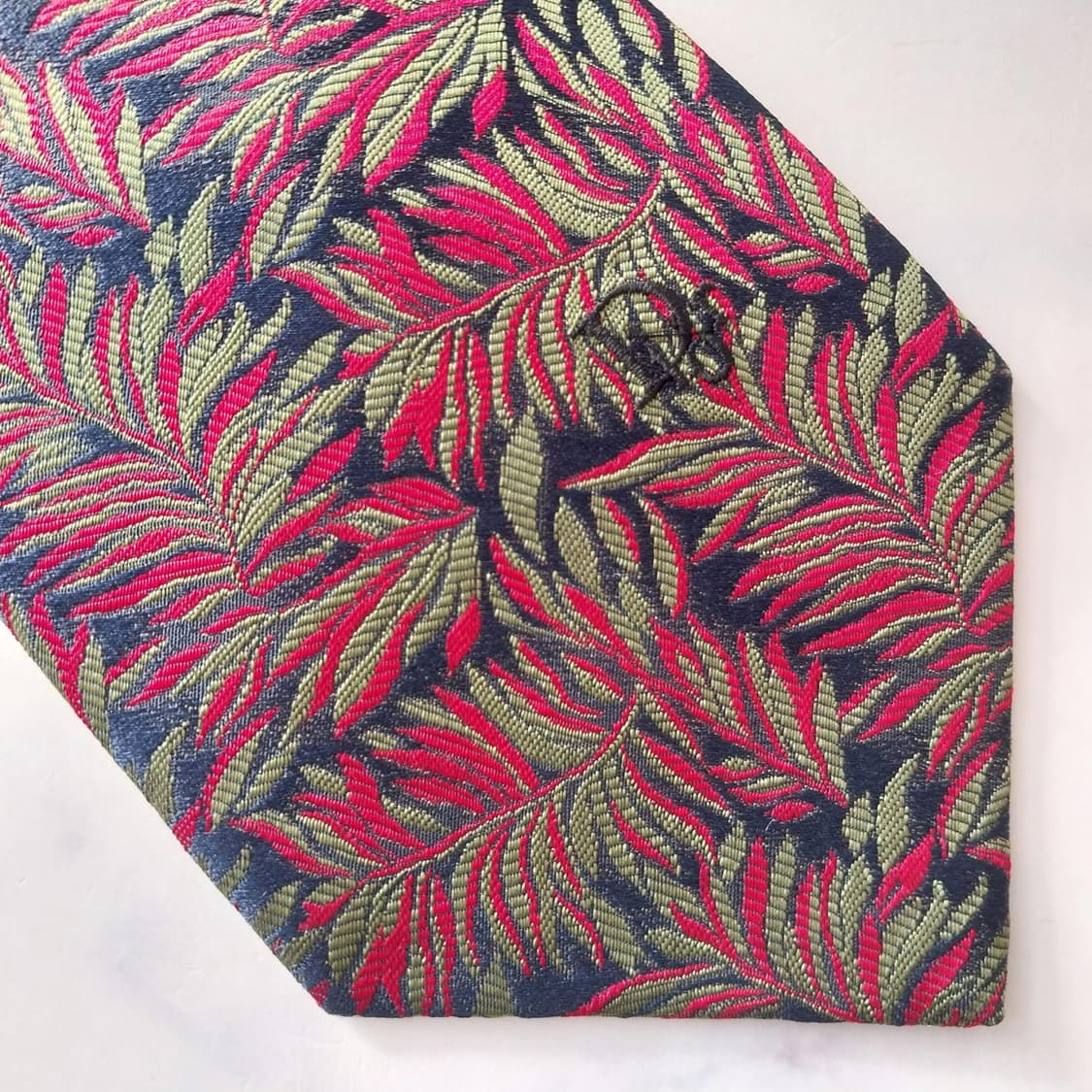 크리스찬 디올 실크 네이비 리프 자카드 넥타이 9cm A+등급 K1871 상품이미지8