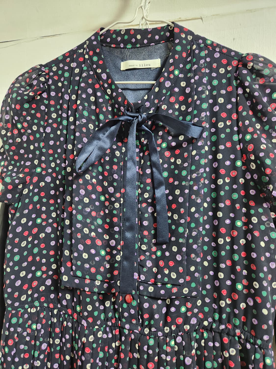 illou 시스루 도트 플리츠 원피스M 상품이미지8