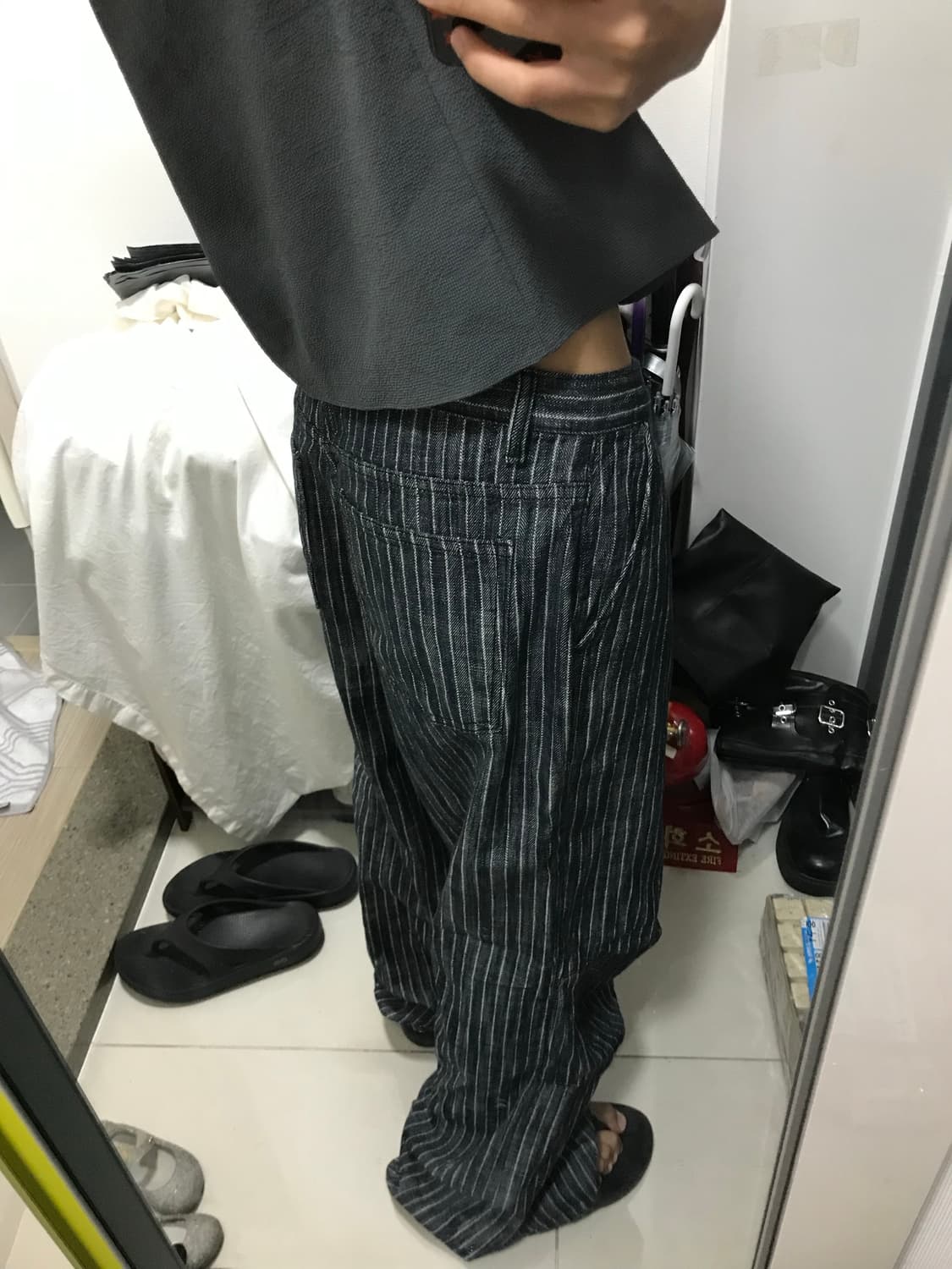 빈티지 스트라이프 오버핏 데님PT 상품이미지1