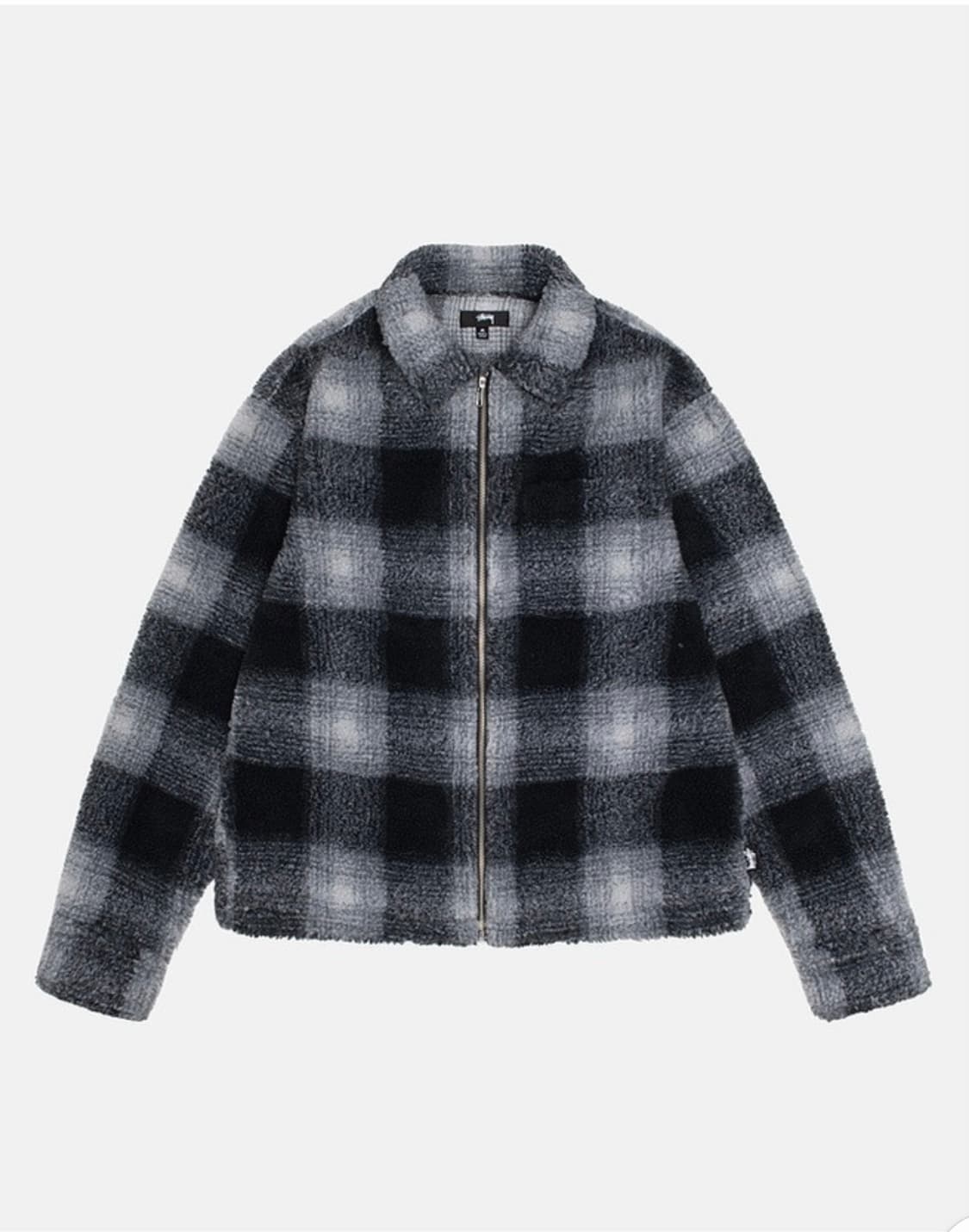 (L) 스투시 쉐도우 플레이드 쉐르파 집 셔츠 블랙 상품이미지1