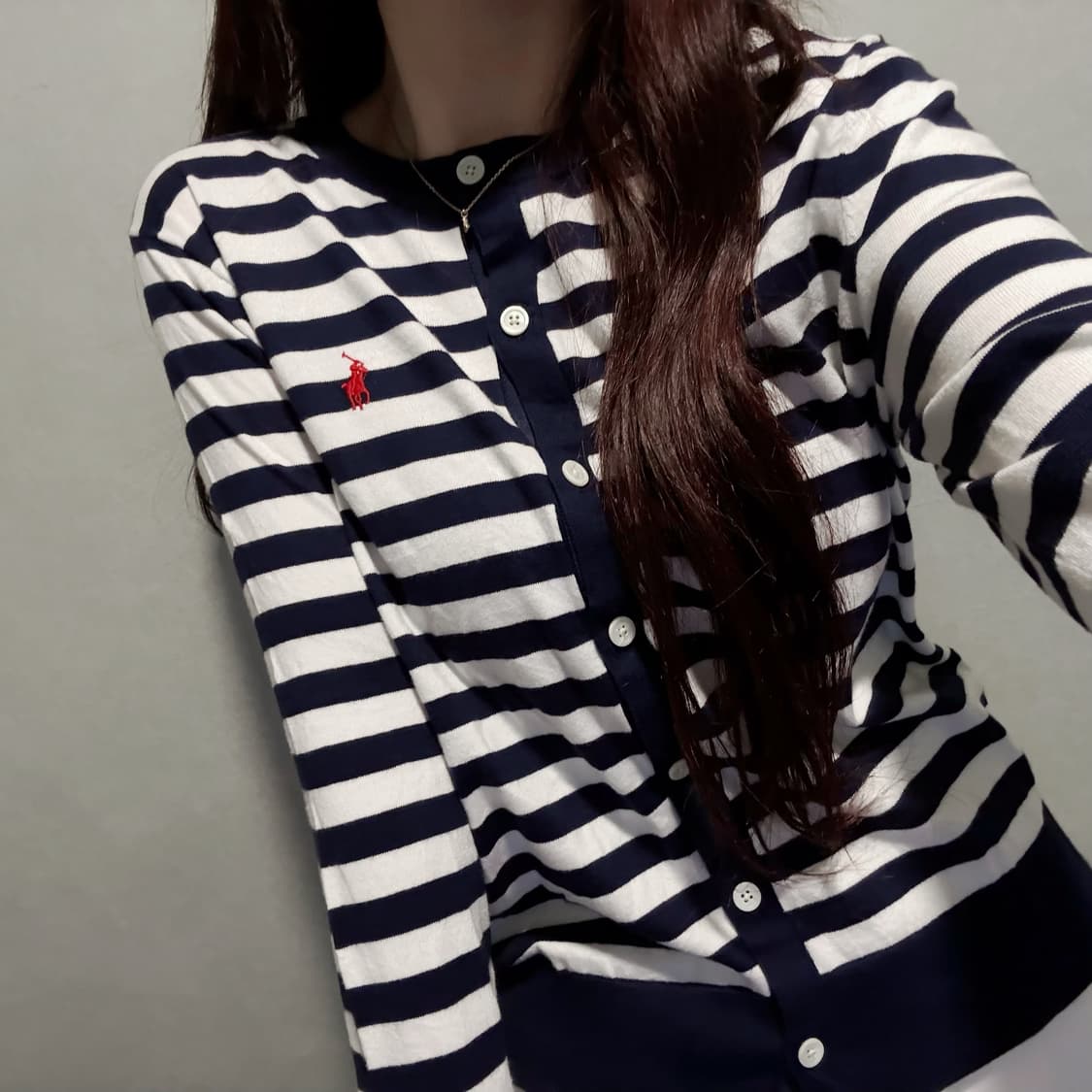 폴로 랄프로렌 네이비 화이트 스트라이프 코튼 가디건(qr) 상품이미지2