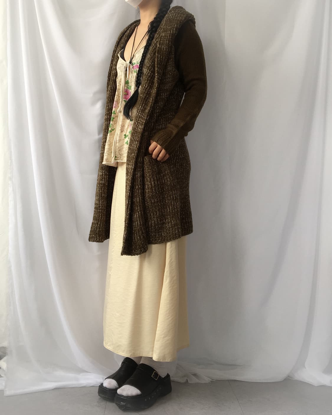 Bokashi hood open knit caridgan 상품이미지8