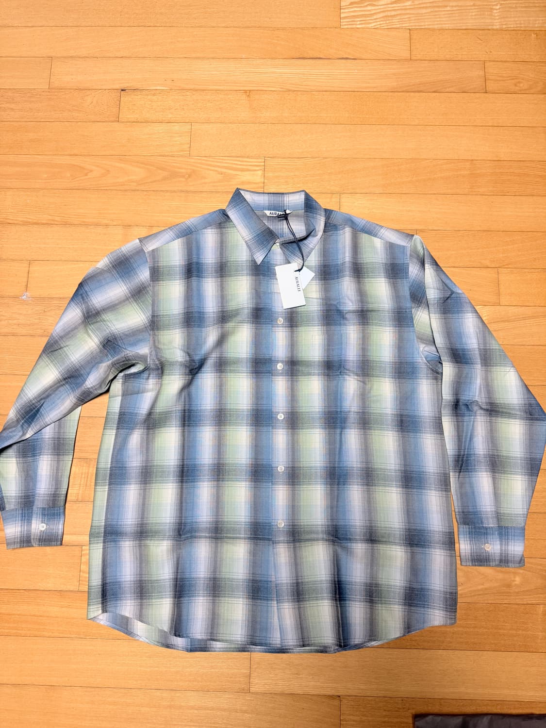 오라리 체크셔츠 블루 그린 울 셔츠 5 상품이미지1