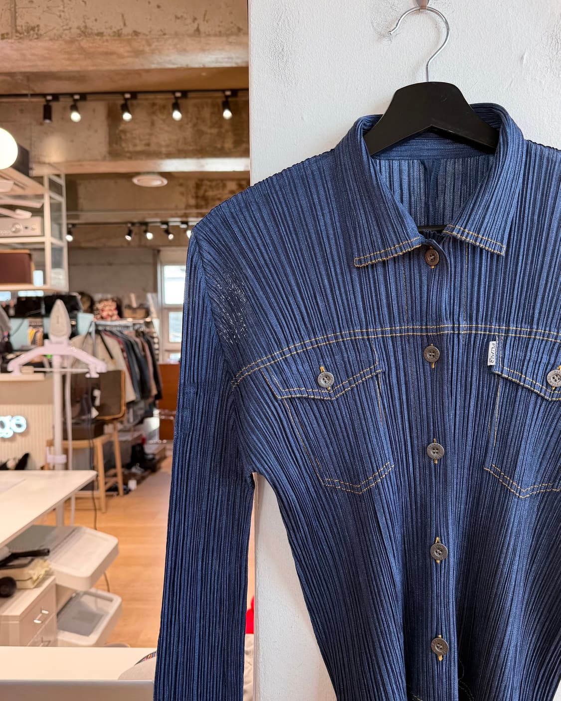 플리츠 플리즈 네이비 데님패턴 자켓  상품이미지4