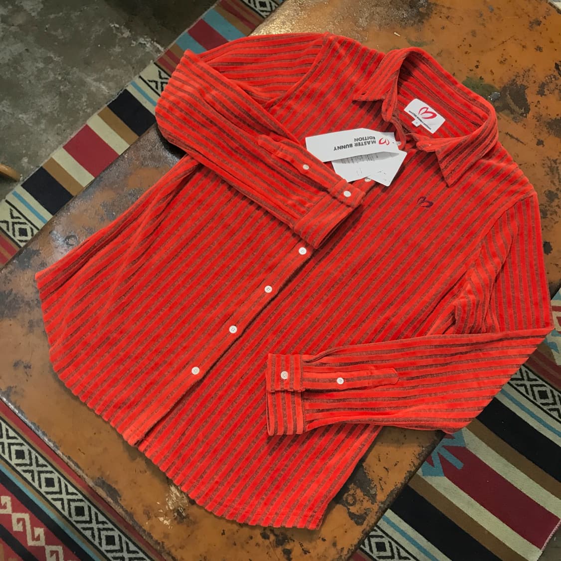 Japan 빈티지 딥 오렌지 코듀로이 스트라이프 셔츠 여성 55 66 상품이미지2