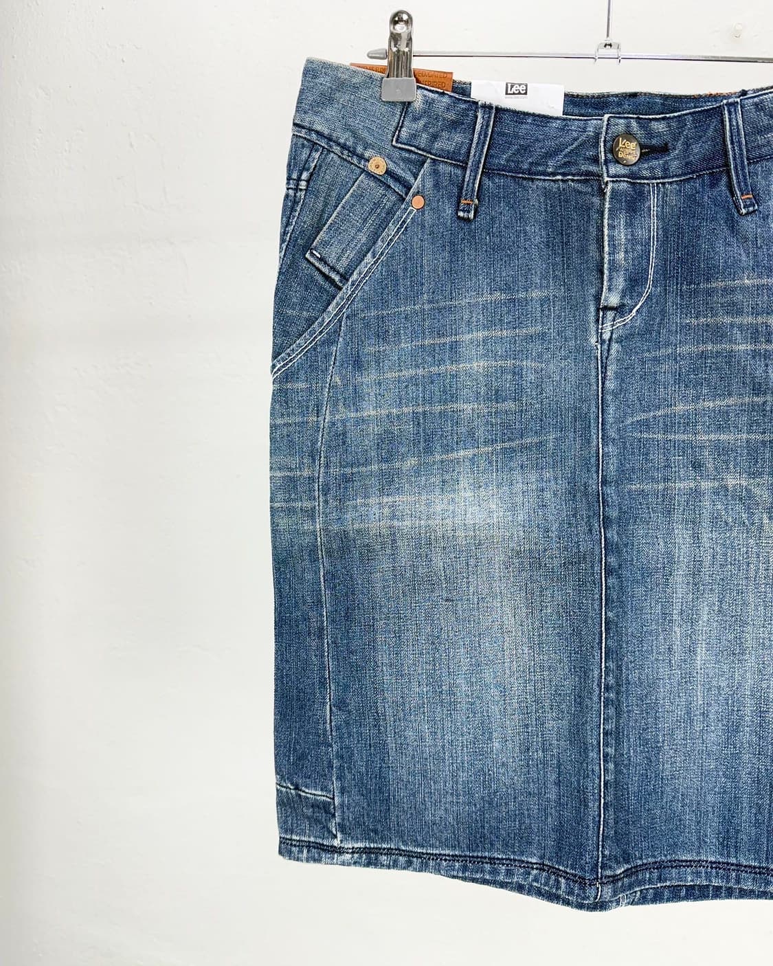 리 라이트 블루 캣워싱 부츠 미디 데님 스커트 상품이미지2