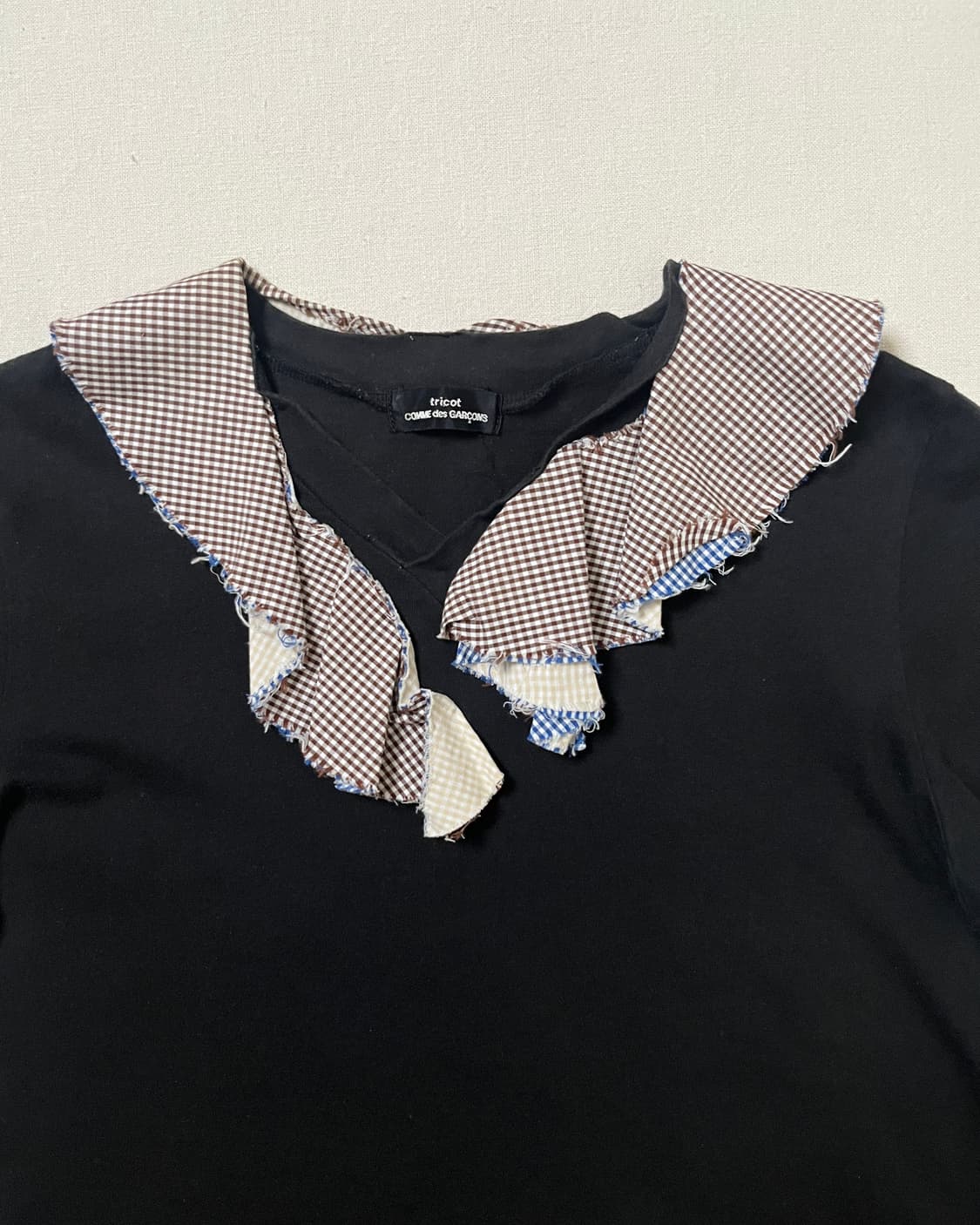 꼼데가르송 체크 러플 넥라인 v넥 티셔츠 comme des garcons 상품이미지8