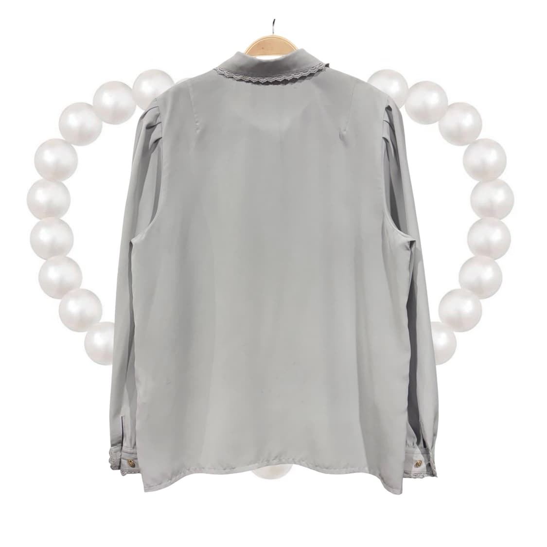 일본 빈티지 로판 하이넥 레이스 블라우스 상품이미지2